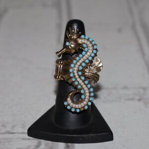 🐚 Gold & Turquoise Seahorse Statement Ring Adjustable size 6–8 · 2" tall